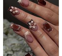 Faux ongles à motif floral 3D en relief - Application rapide pour enseignants, vendeurs, tenues formelles - Décoration d'ongles