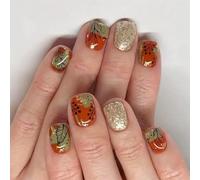 Faux ongles à paillettes faciles à utiliser avec motif érable d'automne à presser Rouge marron pour un usage quotidien Paillettes rouges et marron