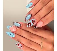 Faux Ongles À Paillettes Florales Bleues Styles De Manucure Française Durabilité Faux Ongles ABS Matériaux Sûrs Pour Les Occasions Quotidiennes De Fête ABS Glitters False Nail