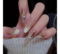 Faux Ongles à Paillettes Marron D'automne Faits à la Main, élégants Press On Nails, Faux Ongles à Coller Détachable et Polyvalent(M)