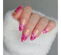 Faux ongles à paillettes roses pour la saint-valentin, 24 pièces, cercueil central, Design de cœur artificiel brillant, parfaitement ajustés