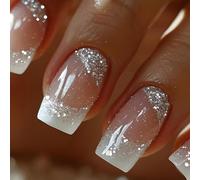 Faux-ongles à pointe française, moyens carrés, à pression, couvertures complètes, à coller sur artificiels scintillants, 24x / boîte