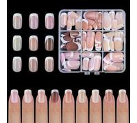 Faux ongles à presser à bout français - Faux ongles courts tendance - Manucure française - Réutilisables - Faux ongles en acrylique naturel
