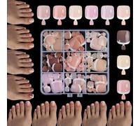 Faux ongles à presser à bout français - Faux ongles courts tendance - Manucure française - Réutilisables - Faux ongles en acrylique naturel