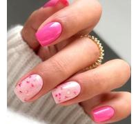 Faux ongles à presser carrés courts - Finition brillante et motif floral pour femme - Faux ongles autocollants réutilisables pour fêtes, mariages, tous les jours