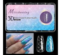 Faux ongles à presser en acrylique pour femmes et filles Motif sirènes