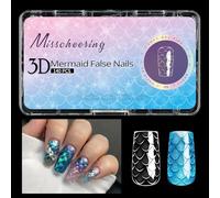 Faux ongles à presser en acrylique pour femmes et filles Motif sirènes