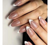 Faux ongles à presser en forme d'amande courte avec pointe française brillante