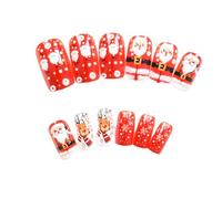 Faux ongles à presser en forme de renne festif - Flocon de neige - Motif Père Noël - Application facile et durable - Pour les fêtes de fin d'année, usage quotidien - Faux femme