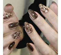 Faux ongles à presser faits à la main - Œil de chat marron - Léopard et amande - Réutilisables - Pour réforme des ongles quotidiens