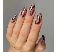 Faux ongles à presser faits à la main - Marron tourbillon pailleté - Ongles réutilisables à coller pour femme - Faux ongles tendance à presser (JP2039)