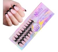 Faux ongles à presser longs carrés pour Halloween - Design français classique en gel souple pour la vie quotidienne, l'école, les fêtes, les rendez-vous, le travail