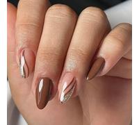Faux ongles à presser marron café pailleté réutilisables pour mariage, fête, usage quotidien, facile à utiliser, durable, fausses lignes irrégulières, faux ongles