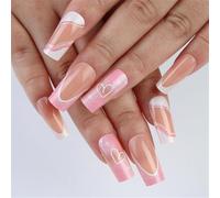 Faux ongles à presser réutilisables en acrylique avec finition brillante, essentiels pour Saint-Valentin, fête de mariage pour femme, durables et faciles