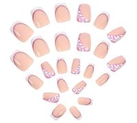 Faux Ongles à Presser Roses Style Français, 24 Pièces par Boîte