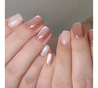 Faux ongles à presser yeux de chat à paillettes - Couverture complète - Ongles artificiels en acrylique brillant