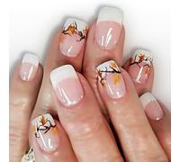 Faux ongles à pression à paillettes d'érable français pour tenue de soirée élégante, faux ongles longue durée pour femmes, occasions spéciales 24 pièces/boîte