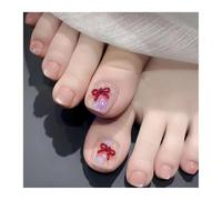 Faux Ongles À Pression Avec Nœud Papillon Rouge, 24 Pièces, Décor En Diamant Étoile À Cinq Branches, Faux Ongles Portables Manucure DIY(Y2)