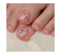 Faux Ongles À Pression Avec Nœud Papillon Rouge, 24 Pièces, Décor En Diamant Étoile À Cinq Branches, Faux Ongles Portables Décorations Manucure(Y3)
