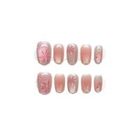 Faux Ongles À Pression Avec Yeux De Chat Roses, Faits À La Main, Avec Nœud Papillon, Motifs De Cœur D'amour, Couverture Complète, Pour Femmes, Manucure À Faire Soi-même Manucure DIY(M-Y1)