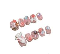 Faux Ongles À Pression Avec Yeux De Chat Roses, Faits À La Main, Avec Nœud Papillon, Motifs De Cœur D'amour, Couverture Complète, Pour Femmes, Manucure À Faire Soi-même Décorations Manucure(L-Y9)