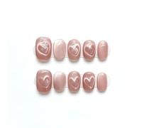 Faux Ongles À Pression Avec Yeux De Chat Roses, Faits À La Main, Avec Nœud Papillon, Motifs De Cœur D'amour, Couverture Complète, Pour Femmes, Manucure À Faire Soi-même Kit Manucure