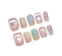 Faux Ongles À Pression Avec Yeux De Chat Roses, Faits À La Main, Avec Nœud Papillon, Motifs De Cœur D'amour, Couverture Complète, Pour Femmes, Manucure À Faire Soi-même Décorations Manucure(XS-Y5)