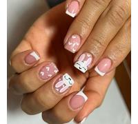 Faux-ongles À Pression Courte 24 Pièces Forme Carrée À Coller Avec Des Lapins Motifs Pour Fête Et Usage Quotidien Mignon Lapin