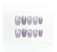 Faux ongles à pression courte faits à la main, fleur violette, couverture complète de Ballet, décoration de manucure en cercueil, pointes d'ongles portables, 10 pièces(Color:4,Size:L)