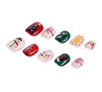 Faux Ongles à Pression Courts Ronds Noël pour Femmes et Filles