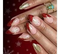 Faux ongles à pression dorés élégants avec flocon de neige, pour occasions spéciales et fêtes, faux ongles en plastique