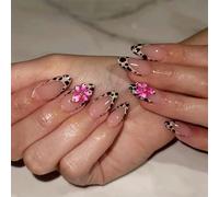 Faux-ongles à pression en amande, pointe française, léopard, Floral, en acrylique, pour femmes à la recherche d ' une expérience de manucure Unique