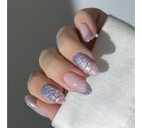 Faux Ongles À Pression En Forme D'amande Française Artistique De Vagues Françaises ABS Pour Lieu Travail Vacances Événement Conception Écailles Poisson