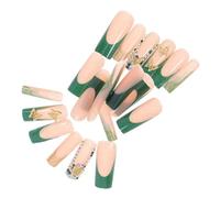 Faux Ongles à Pression Longs Style Cercueil, Pointe Française | Finition Pailletée Accents Papillonné, Plastique Léger, Transformation Rapide, pour Débutantes, Mariages et Fêtes