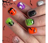 Faux Ongles À Pression Pour Halloween 24 Pièces De Chauve-souris En Toile D'araignée Scintillante Pointes Artificielles Carrées Courtes Pour Fête