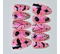 Faux Ongles À Pression Pour Halloween 30 Pièces Design Chauve-souris Rose Matériaux ABS Pour Costume De Fête Halloween Designs D'ongles Brillants