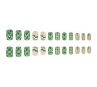 Faux-ongles À Pression Pour La Fête De Patrie Bâton Shamrock Vert Sur Paillettes En Acrylique Femmes Accessoire Manucure D'ongles Maison