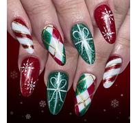 Faux ongles à pression pour vacances, 24 pièces, thème flocons de neige scintillants verts, usage rapide, manucure artificielle