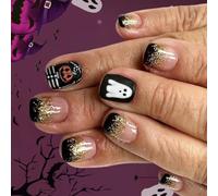 Faux ongles à pression scintillants d ' Halloween avec autocollants Nais squelette de citrouille, faciles à appliquer pour les fêtes, les costumes, les faux ongles d ' Halloween