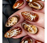 Faux ongles à thème squelette pour le jour des morts Halloween Party Abs à presser sur les ongles Application rapide Tendance Art Day of Dead Nail Art