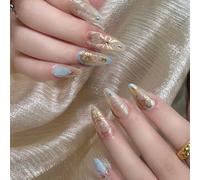 Faux ongles ABS amande Monets inspirés de cœurs Motif floral Application facile Pas d'outils Court Longueur French Nail Art