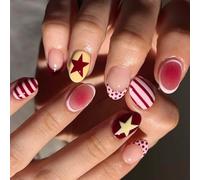 Faux Ongles ABS Avec Points Rayures Étoiles Design Français Rose Clair Presse Sur Les Ongles Application Facile Longue Durée Rose Clair Pointe Française Nail Art