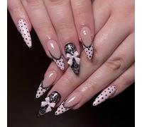 Faux Ongles Almond Pink Bow pour french Tip pour polka Dot Faux