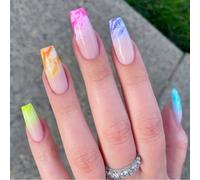 Faux Ongles Armure Arc-En-Ciel Tachée L'europe Et Les États-Unis Portant Un Faux Ongles Longs Patchs D'ongles Longs Armure De Cercueil D'armure De Ballet(72pcs)