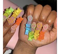 Faux ongles artificiels 3D en forme de cœur et ours avec pointe française pour célébrer la Saint-Valentin