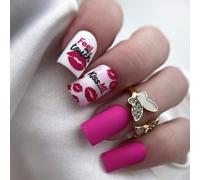 Faux Ongles Artificiels À Pression Carrés Pour La Saint-valentin 24 Pièces Décoration Pour Femmes Décoration Nail Art