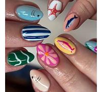 Faux ongles artificiels adorables pour gâteau avec motifs de créatures marines pour un usage quotidien