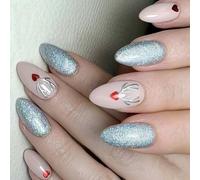 Faux ongles artificiels avec motif de Noël - Beaux élan - Couverture complète à coller sur les ongles - Taille moyenne - Amande à presser - Pour femme
