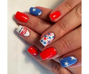 Faux ongles artificiels carrés à pointe française 4 juillet avec drapeaux américains