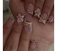 Faux ongles artificiels en relief sans couture adhésifs confortables à porter pour enseignants, vendeurs, utilisateurs actifs, fleurs françaises